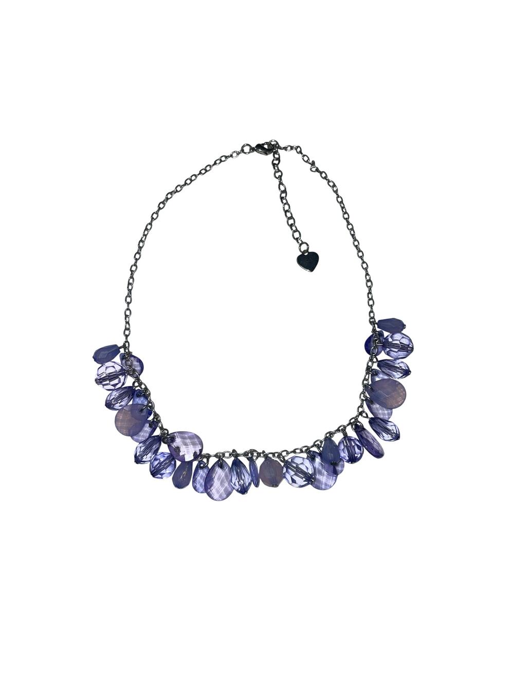 Silver Chain Purple‎ Beaded  Fringe Necklace Whimsical Romantic Fairy Necklace